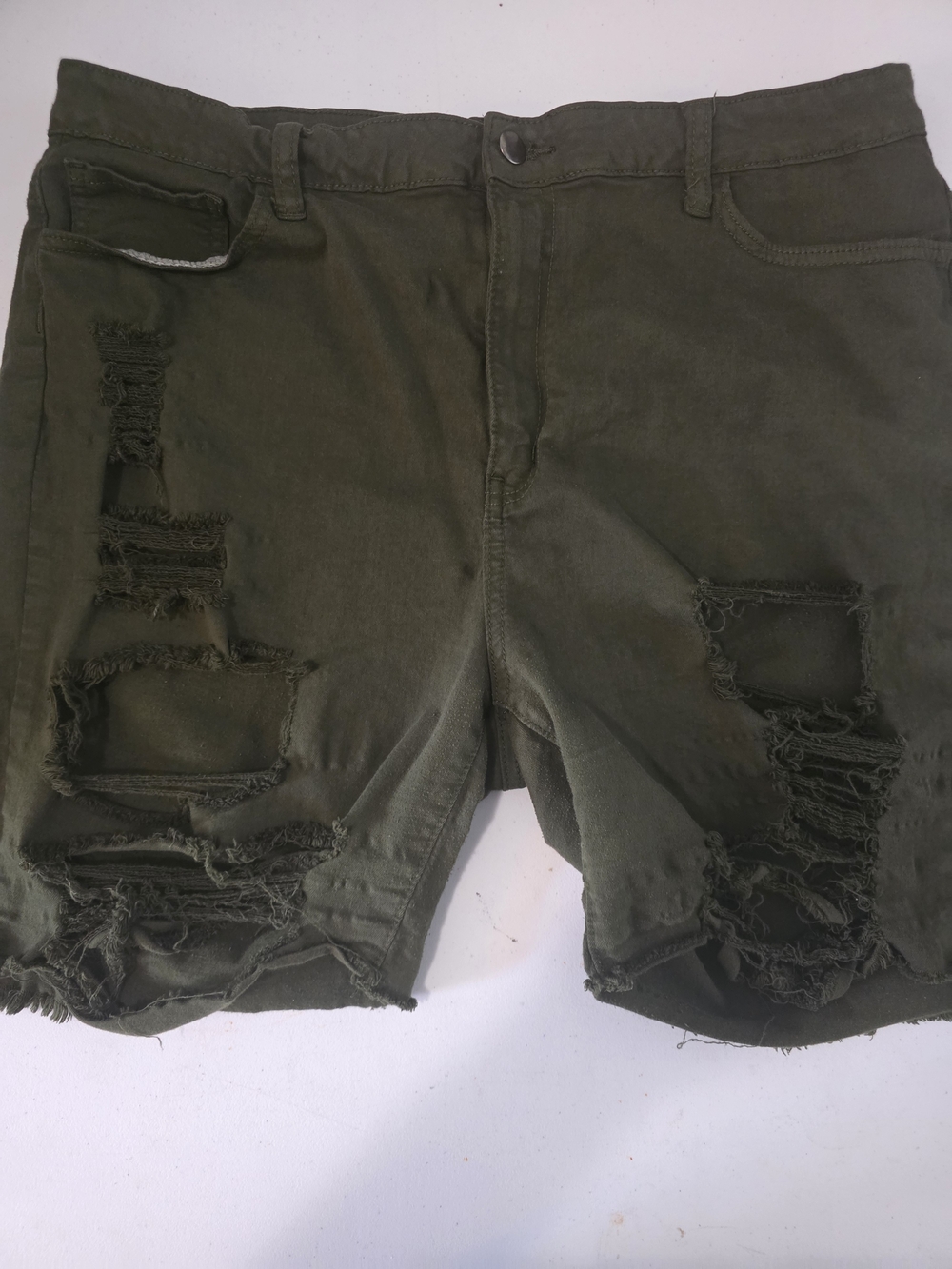 Fashion Nova 2x 19 Olive Distressed Denim Bermuda Shorts
